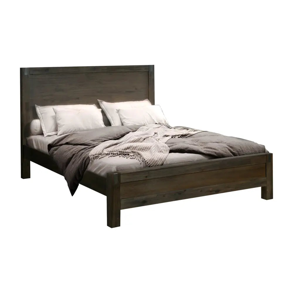 Bed Frame Queen Size in Solid Wood Veneered Acacia Bedroom Timber Slat in Chocolate - Furniture > Bedroom