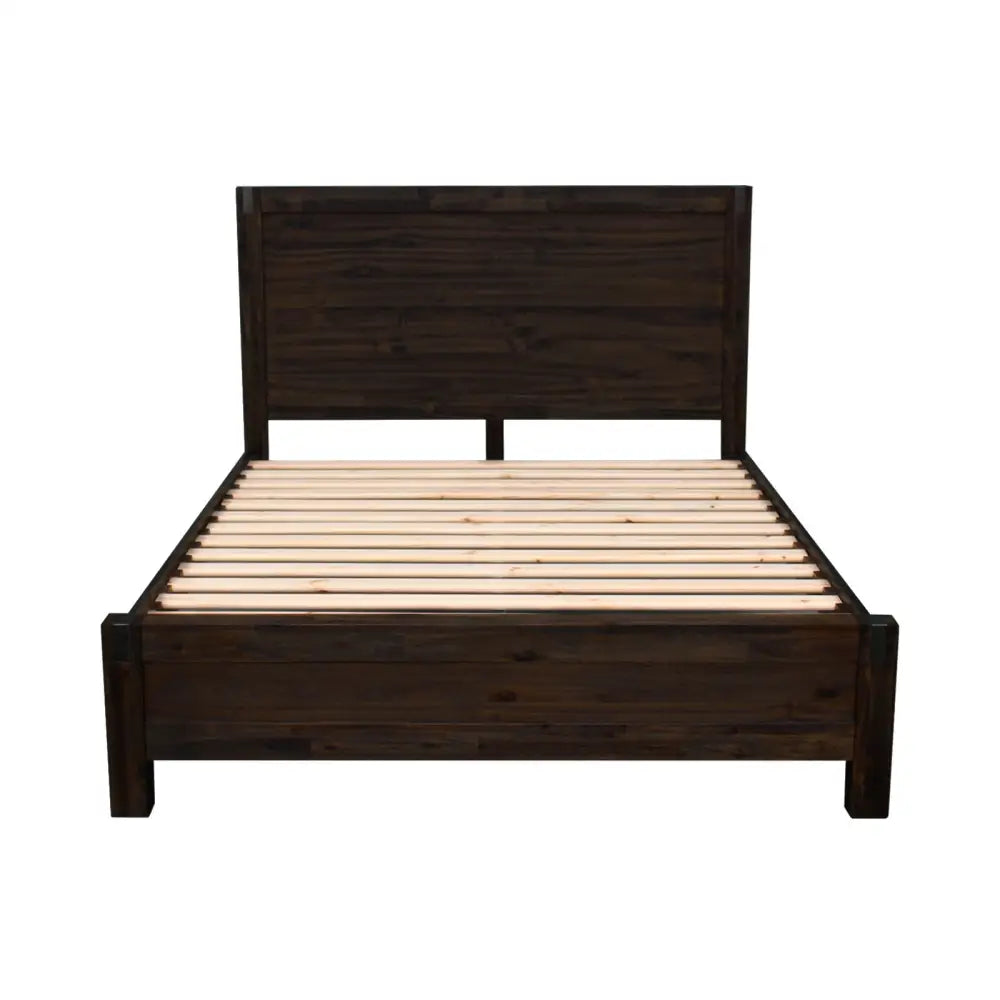 Bed Frame Queen Size in Solid Wood Veneered Acacia Bedroom Timber Slat in Chocolate - Furniture > Bedroom