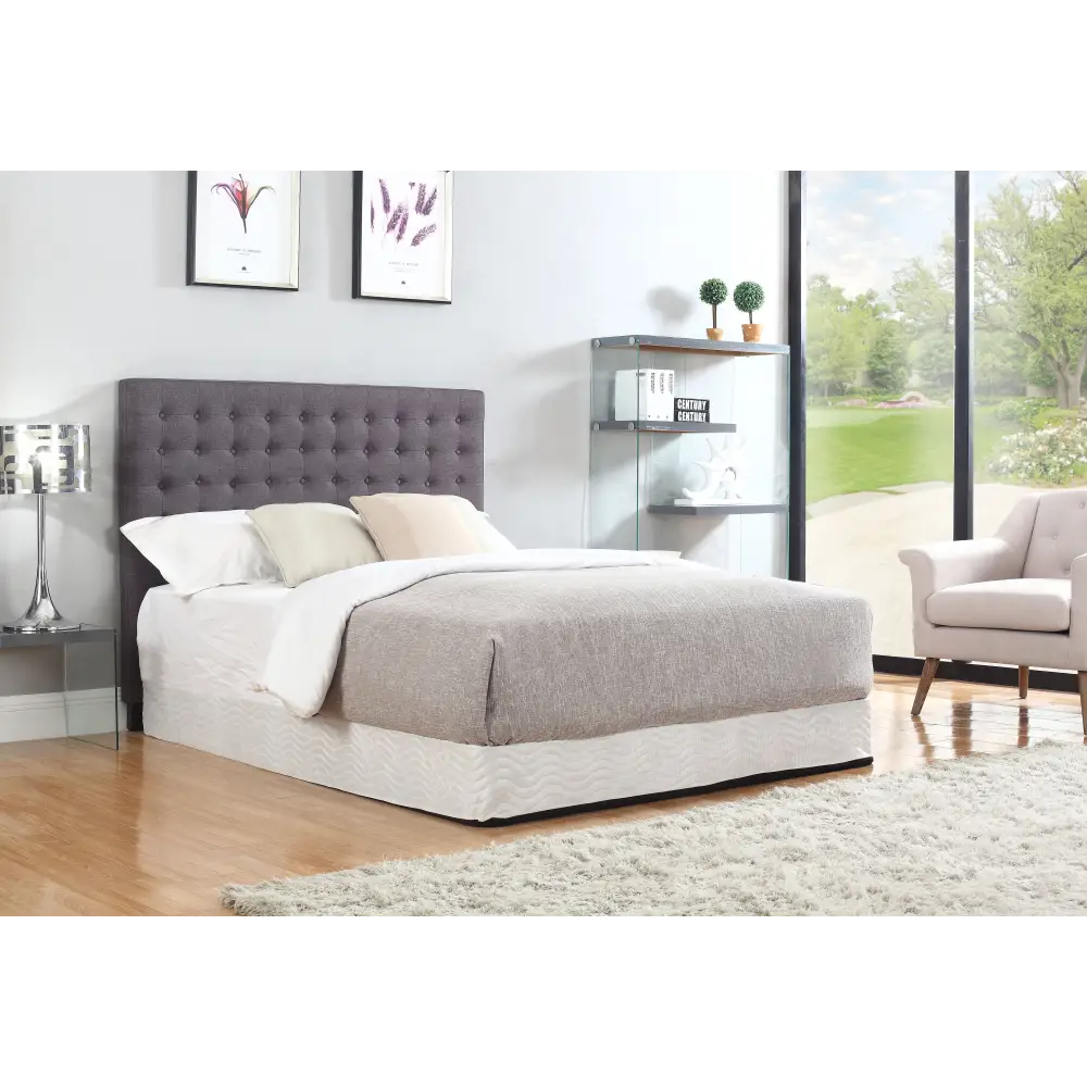Bed Head Double Charcoal Headboard Upholstery Fabric Tufted Buttons - Furniture > Bedroom