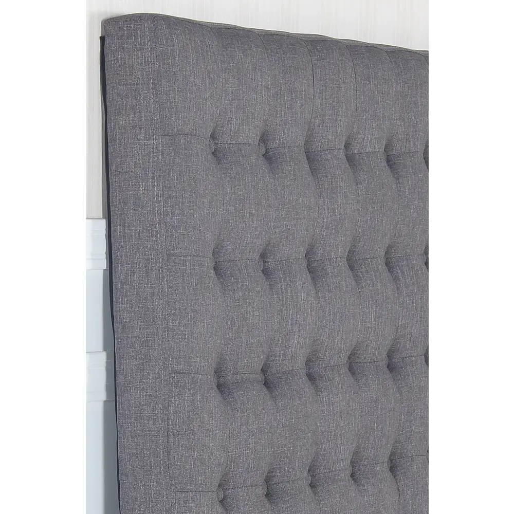 Bed Head Double Charcoal Headboard Upholstery Fabric Tufted Buttons - Furniture > Bedroom