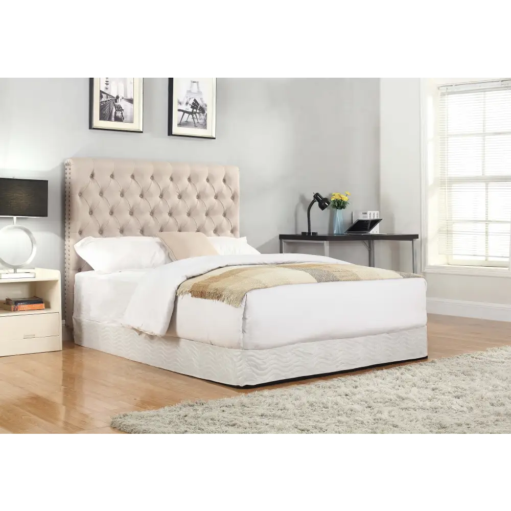 Bed Head Double Size French Provincial Headboard Upholsterd Fabric Beige - Furniture > Bedroom