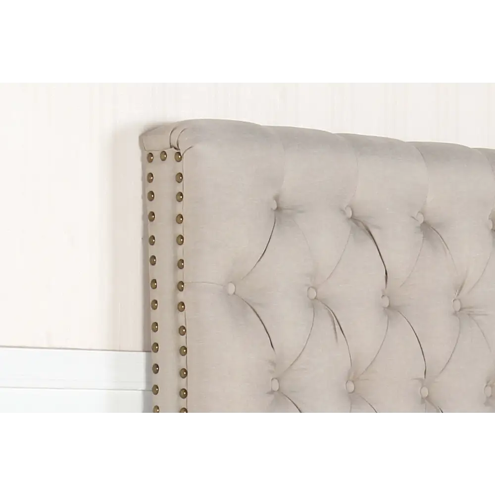 Bed Head Double Size French Provincial Headboard Upholsterd Fabric Beige - Furniture > Bedroom