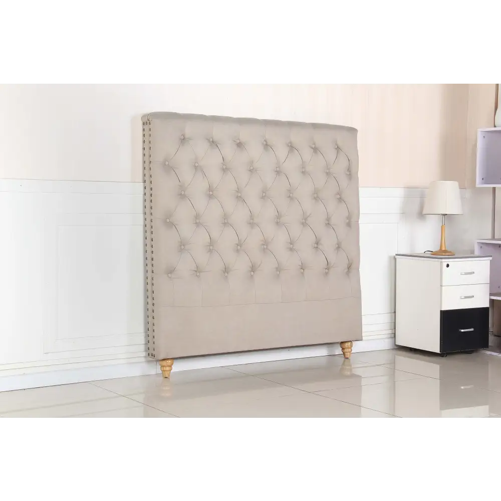 Bed Head Double Size French Provincial Headboard Upholsterd Fabric Beige - Furniture > Bedroom