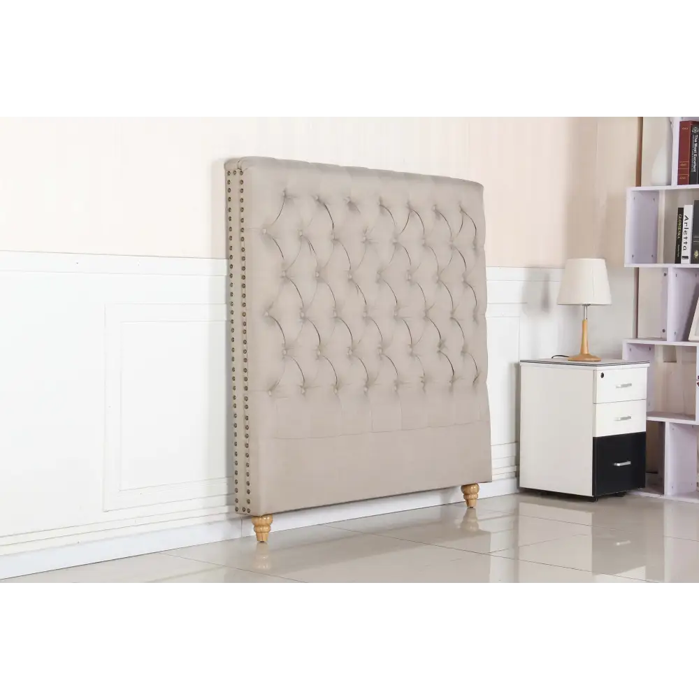 Bed Head Double Size French Provincial Headboard Upholsterd Fabric Beige - Furniture > Bedroom