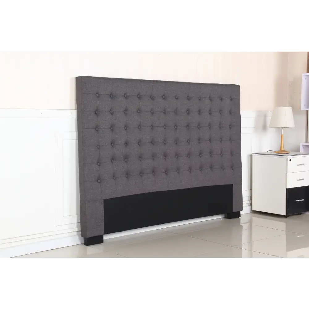 Bed Head King Charcoal Headboard Upholstery Fabric Tufted Buttons - Furniture > Bedroom > Headboards