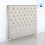 Bed Head King Size French Provincial Headboard Upholsterd Fabric Beige - Furniture > Bedroom