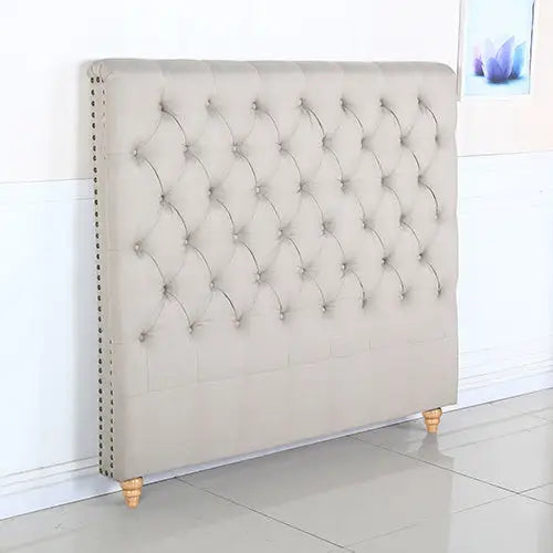 Bed Head King Size French Provincial Headboard Upholsterd Fabric Beige - Furniture > Bedroom