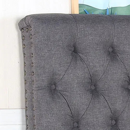 Bed Head King Size French Provincial Headboard Upholsterd Fabric Charcoal - Furniture > Bedroom