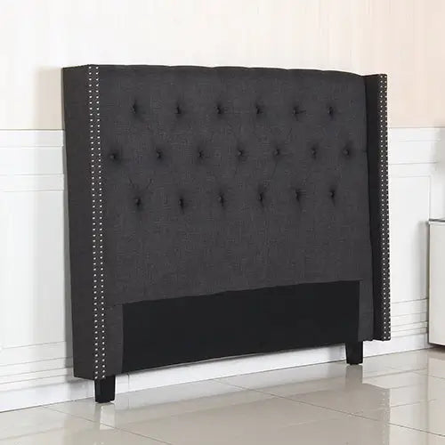 Bed Head Queen Charcoal Headboard Upholstery Fabric Studded Buttons - Furniture > Bedroom > Headboards