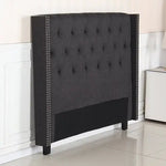 Bed Head Queen Charcoal Headboard Upholstery Fabric Studded Buttons - Furniture > Bedroom > Headboards