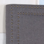 Bed Head Queen Charcoal Headboard Upholstery Fabric Studded Buttons - Furniture > Bedroom > Headboards