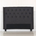 Bed Head Queen Charcoal Headboard Upholstery Fabric Studded Buttons - Furniture > Bedroom > Headboards