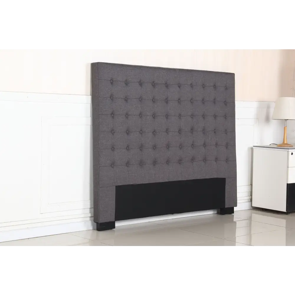 Bed Head Queen Charcoal Headboard Upholstery Fabric Tufted Buttons - Furniture > Bedroom