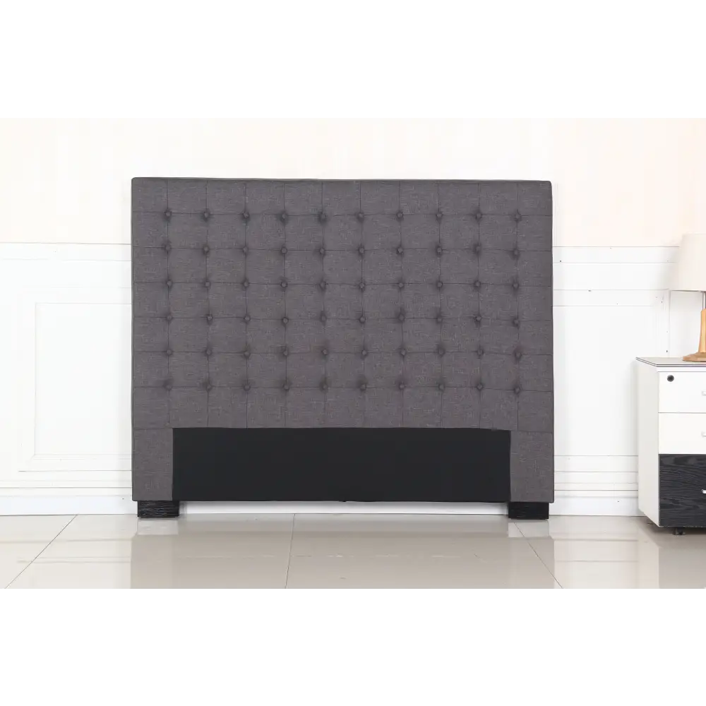 Bed Head Queen Charcoal Headboard Upholstery Fabric Tufted Buttons - Furniture > Bedroom