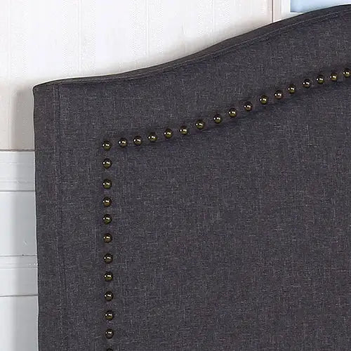 Bed Head Queen Size Charcoal Headboard with Curved Design Upholstery Linen Fabric - Furniture > Bedroom