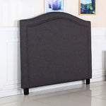 Bed Head Queen Size Charcoal Headboard with Curved Design Upholstery Linen Fabric - Furniture > Bedroom