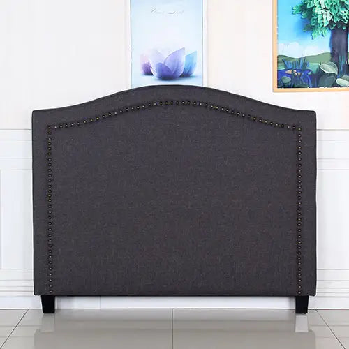Bed Head Queen Size Charcoal Headboard with Curved Design Upholstery Linen Fabric - Furniture > Bedroom
