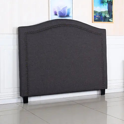 Bed Head Queen Size Charcoal Headboard with Curved Design Upholstery Linen Fabric - Furniture > Bedroom