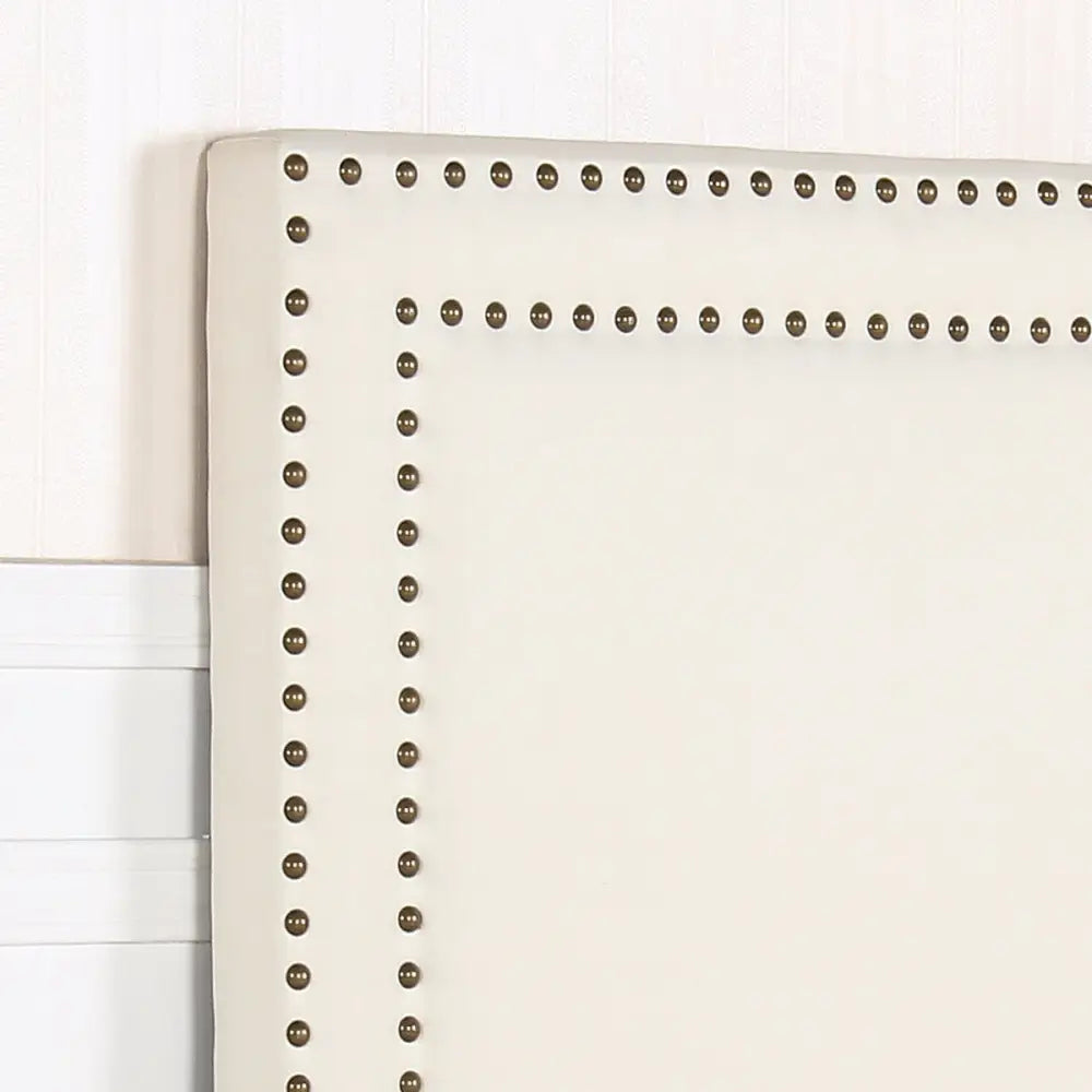 Bed Head Queen White Headboard Upholstery Fabric Studded Buttons - Furniture > Bedroom > Headboards