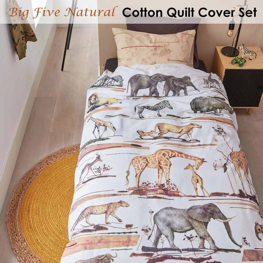 Bedding House Big Five Natural Cotton Quilt Cover Set Single - Home & Garden > Bedding