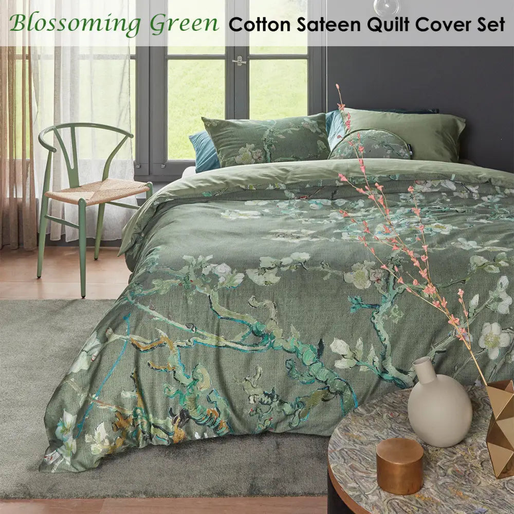 Bedding House Blossoming Green Cotton Sateen Quilt Cover Set Queen - Home & Garden > Bedding