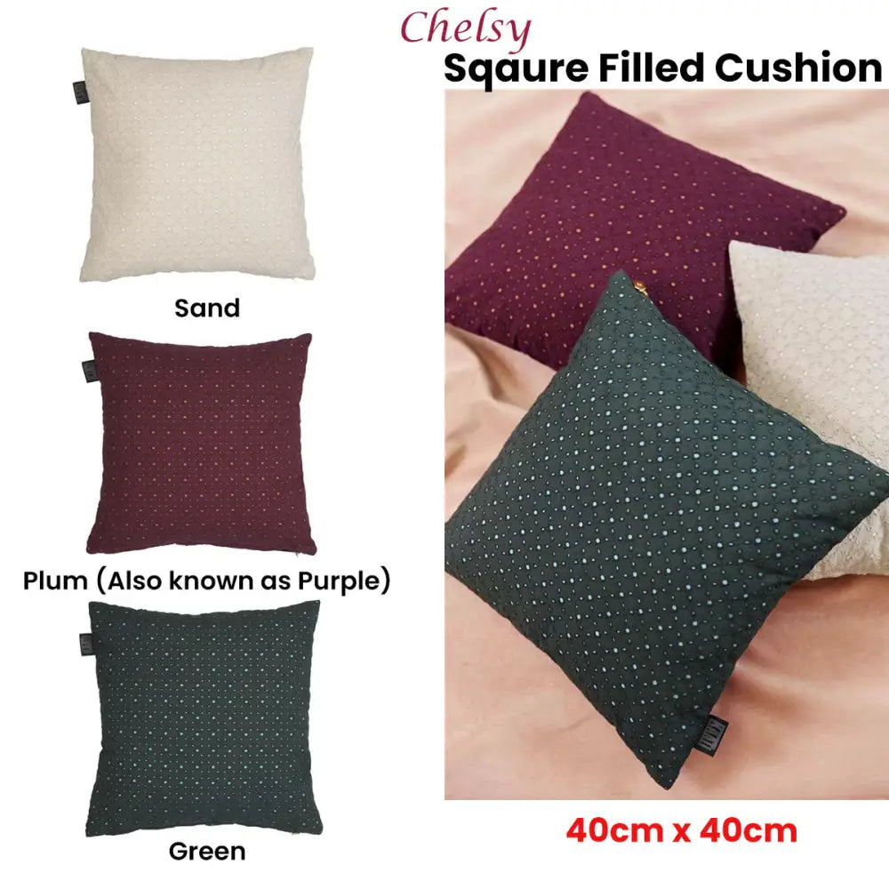 Bedding House Chelsy Green Square Filled Cushion 40cm x 40cm - Home & Garden > Decor > Cushions & Throws