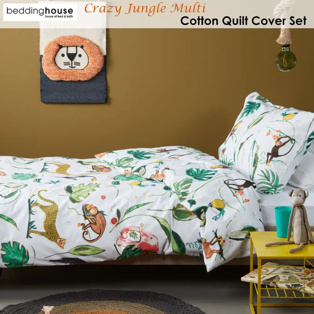 Bedding House Crazy Jungle Multi Cotton Quilt Cover Set Single - Home & Garden > Bedding