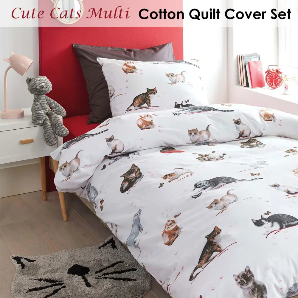 Bedding House Cute Cats Cotton Quilt Cover Set Single - Home & Garden > Bedding