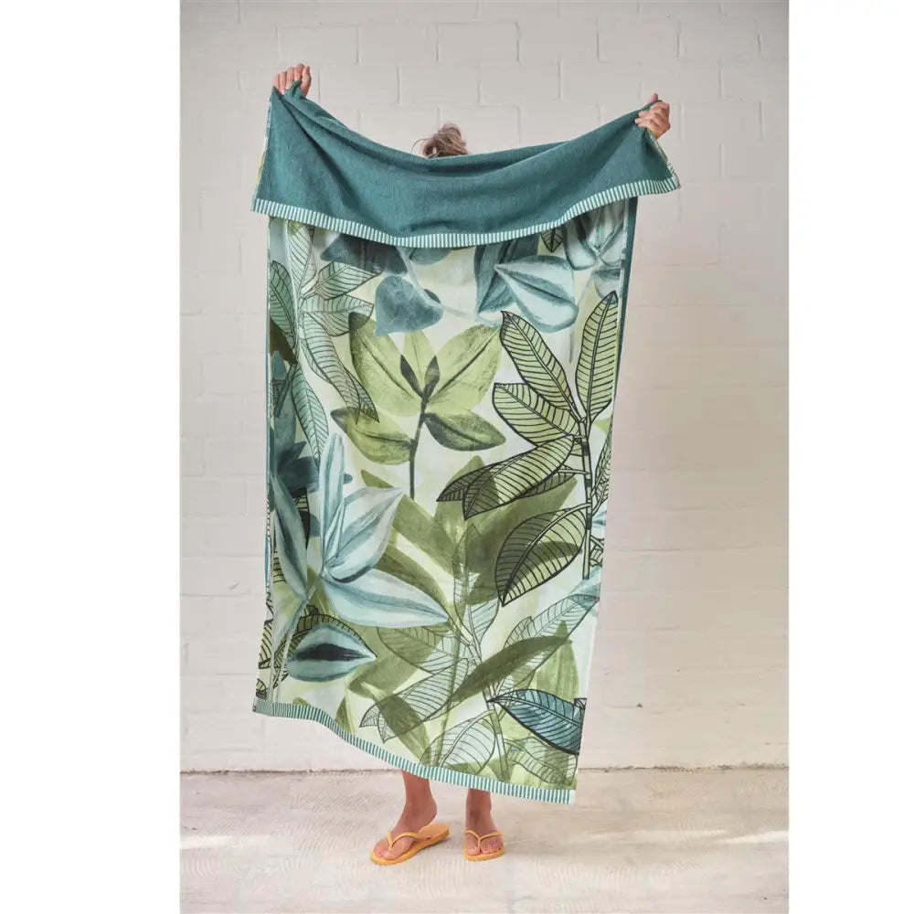 Bedding House Jungle Vibe Green Cotton Velour Beach Towel - Home & Garden > Bedding
