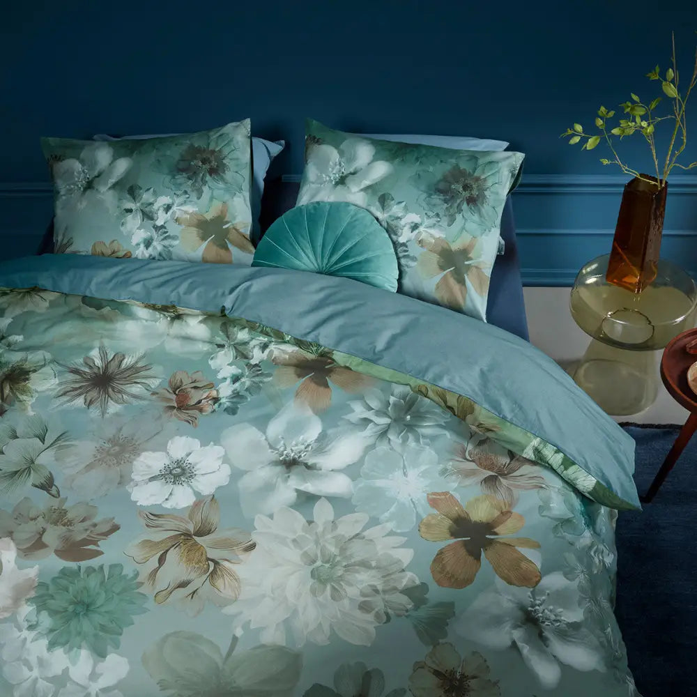 Bedding House Lou Blue Green Cotton Floral Quilt Cover Set Queen - Home & Garden > Bedding > Duvet Covers