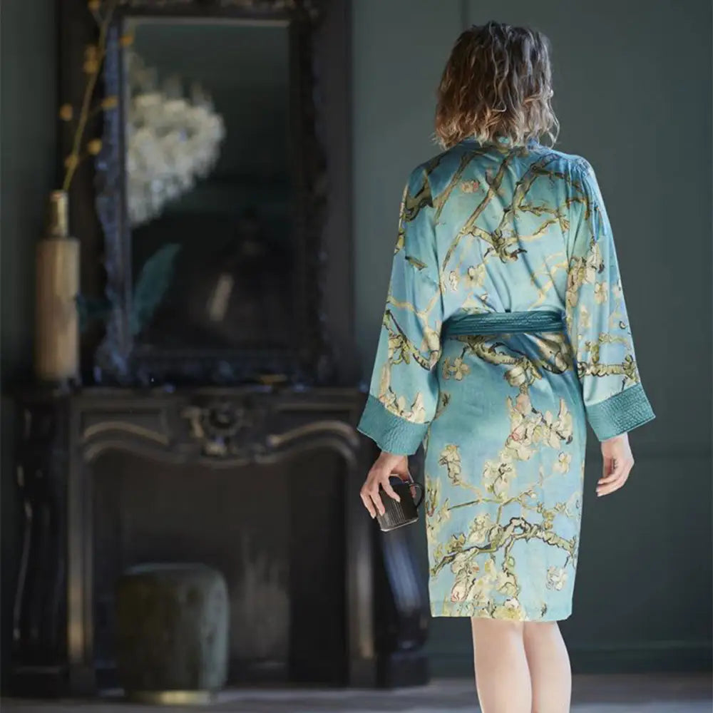 Bedding House Van Gogh Almond Blossom Blue Kimono Bath Robe Large/Extra Large - Home & Garden > Bathroom Accessories