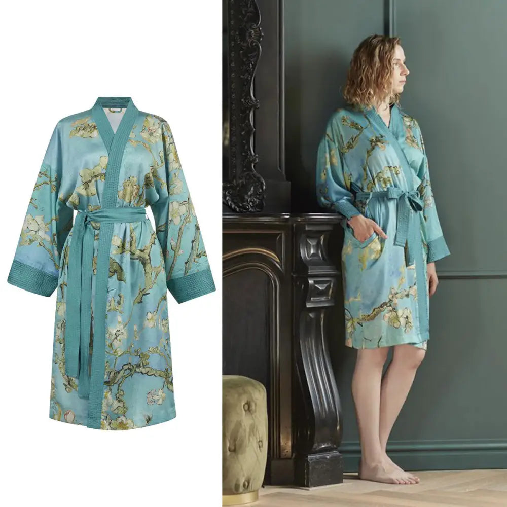 Bedding House Van Gogh Almond Blossom Blue Kimono Bath Robe Large/Extra Large - Home & Garden > Bathroom Accessories