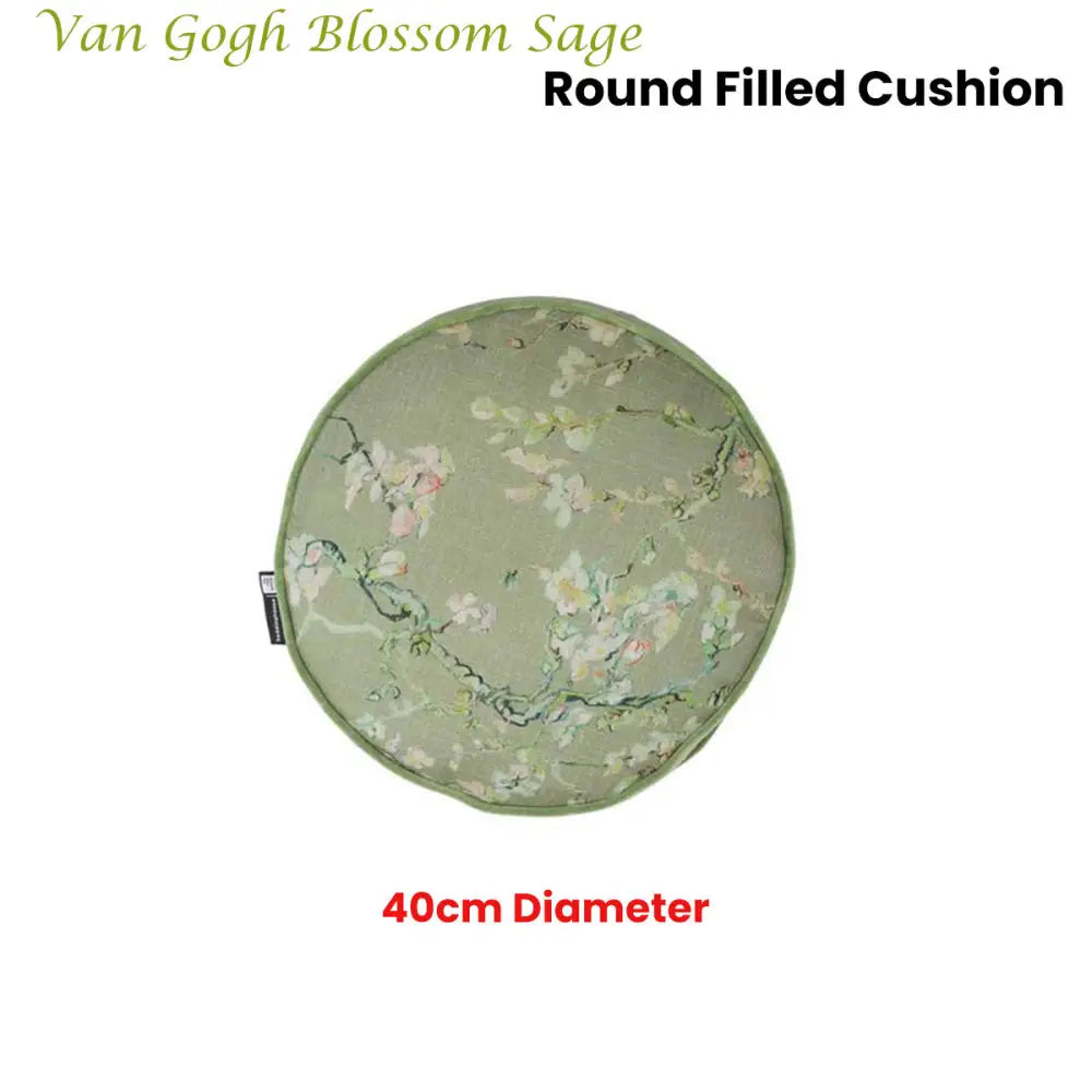 Bedding House Van Gogh Blossom Sage Round Filled Cushion 40cm Diameter - Home & Garden > Decor > Cushions & Throws