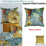 Bedding House Van Gogh Carre Fleuri Green Square Filled Cushion 50cm x 50cm - Home & Garden > Decor > Cushions & Throws