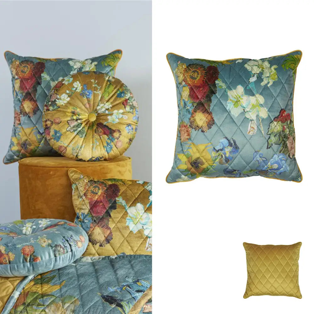 Bedding House Van Gogh Carre Fleuri Green Square Filled Cushion 50cm x 50cm - Home & Garden > Decor > Cushions & Throws