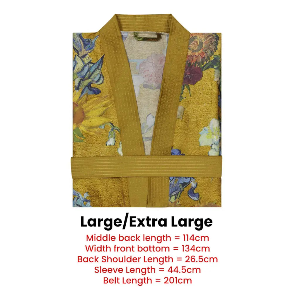 Bedding House Van Gogh Partout des Fleurs Gold Kimono Bath Robe Large/Extra Large - Home & Garden > Bathroom Accessories