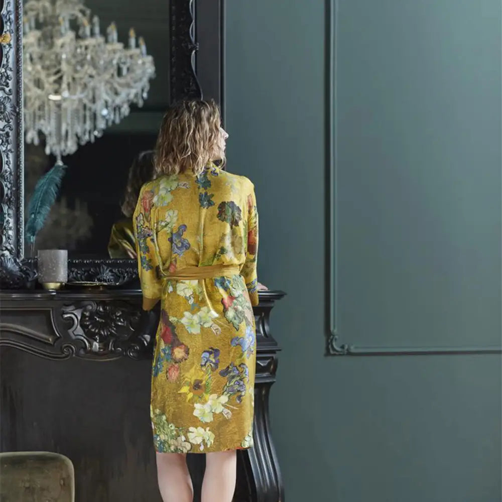 Bedding House Van Gogh Partout des Fleurs Gold Kimono Bath Robe Large/Extra Large - Home & Garden > Bathroom Accessories