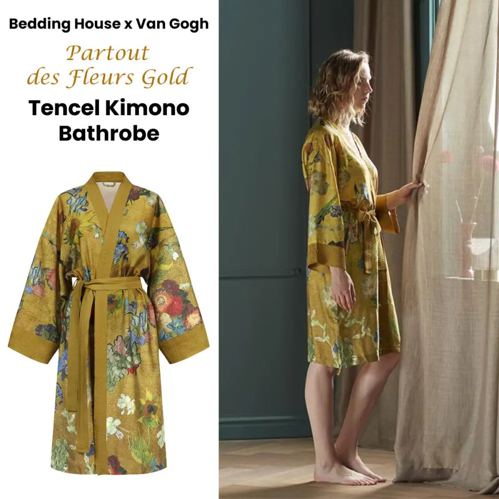 Bedding House Van Gogh Partout des Fleurs Gold Kimono Bath Robe Large/Extra Large - Home & Garden > Bathroom Accessories