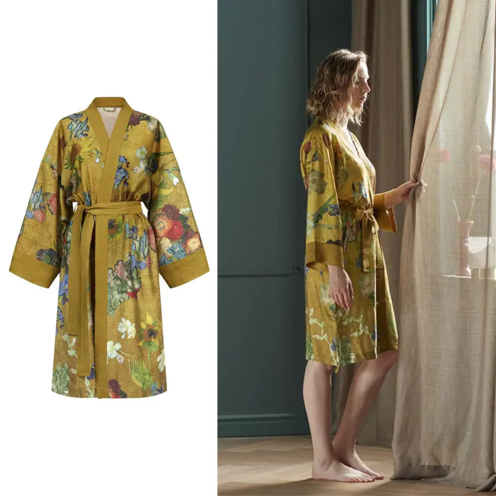 Bedding House Van Gogh Partout des Fleurs Gold Kimono Bath Robe Large/Extra Large - Home & Garden > Bathroom Accessories