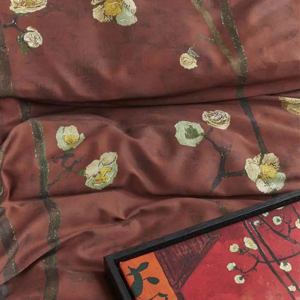 Bedding House Van Gogh Plum Blossoms Red Cotton Sateen Quilt Cover Set King - Home & Garden > Bedding