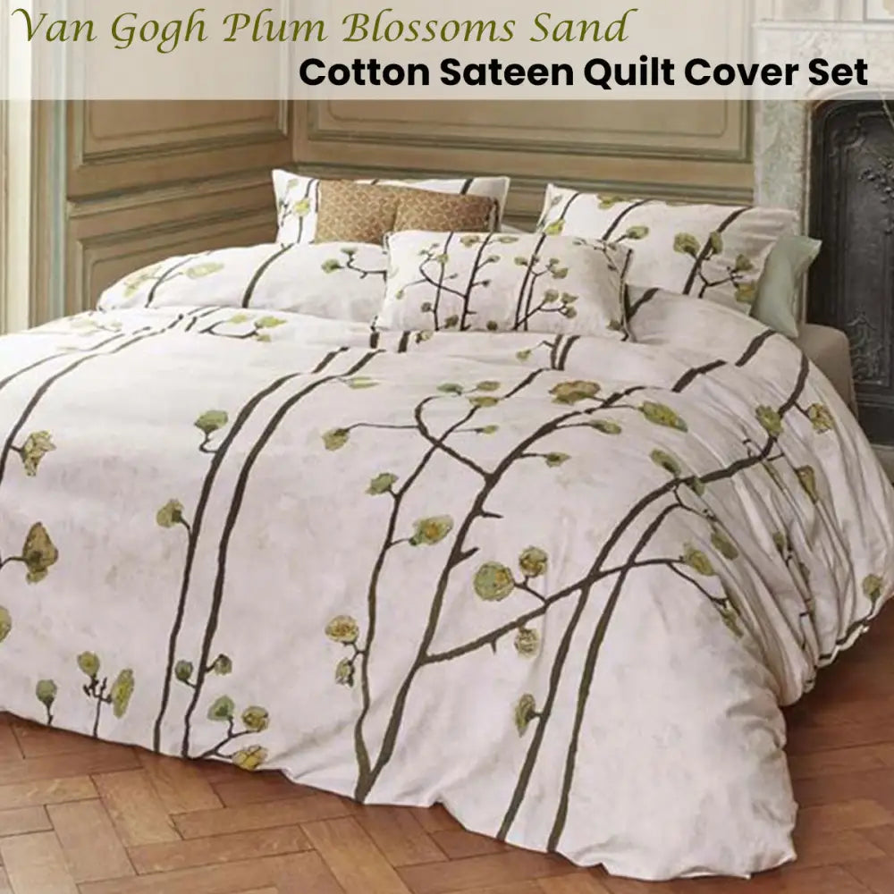 Bedding House Van Gogh Plum Blossoms Sand Cotton Sateen Quilt Cover Set King - Home & Garden > Bedding