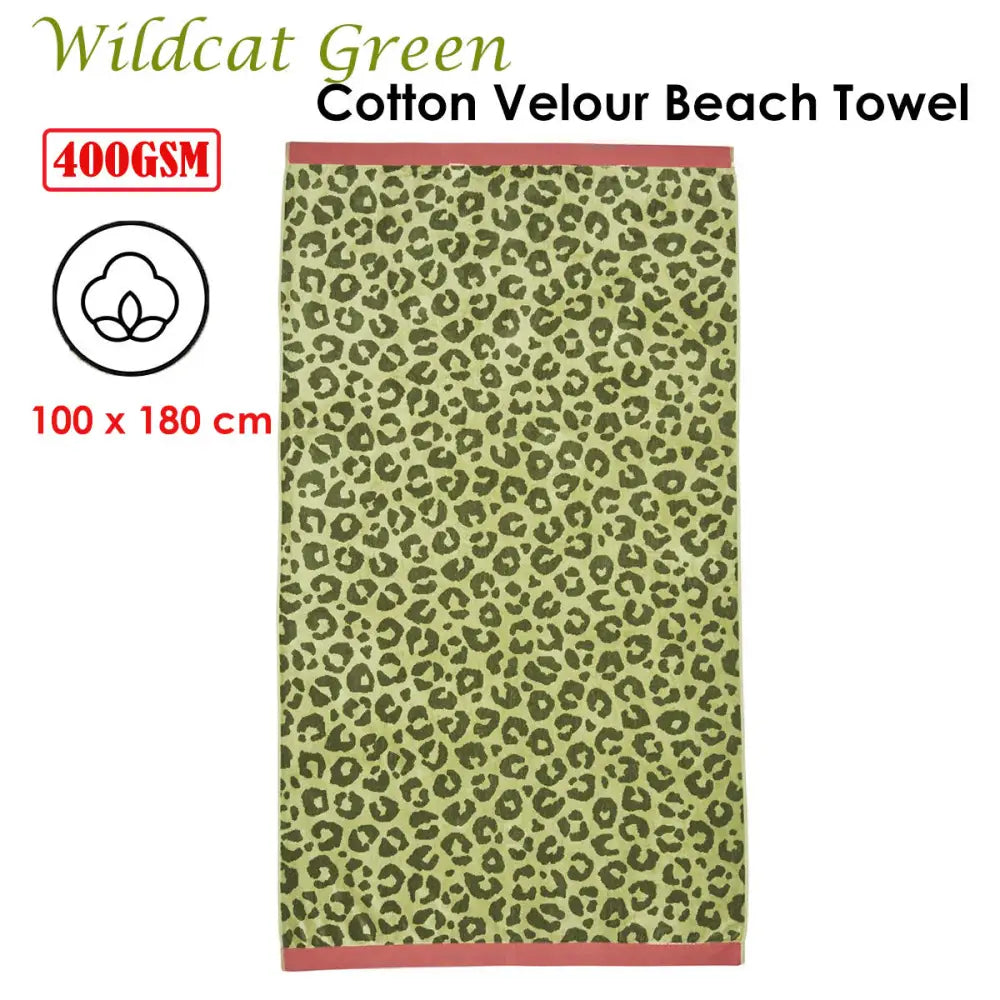 Bedding House Wildcat Green Cotton Velour Beach Towel - Home & Garden > Bedding