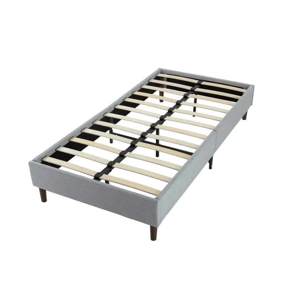 Bedframe with Wooden Slats (Light Grey) – Single - Furniture > Bedroom