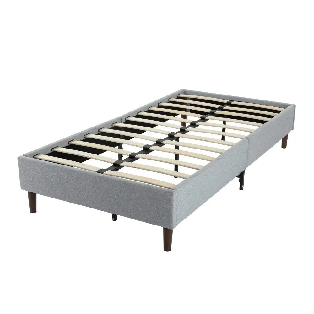 Bedframe with Wooden Slats (Light Grey) – Single - Furniture > Bedroom