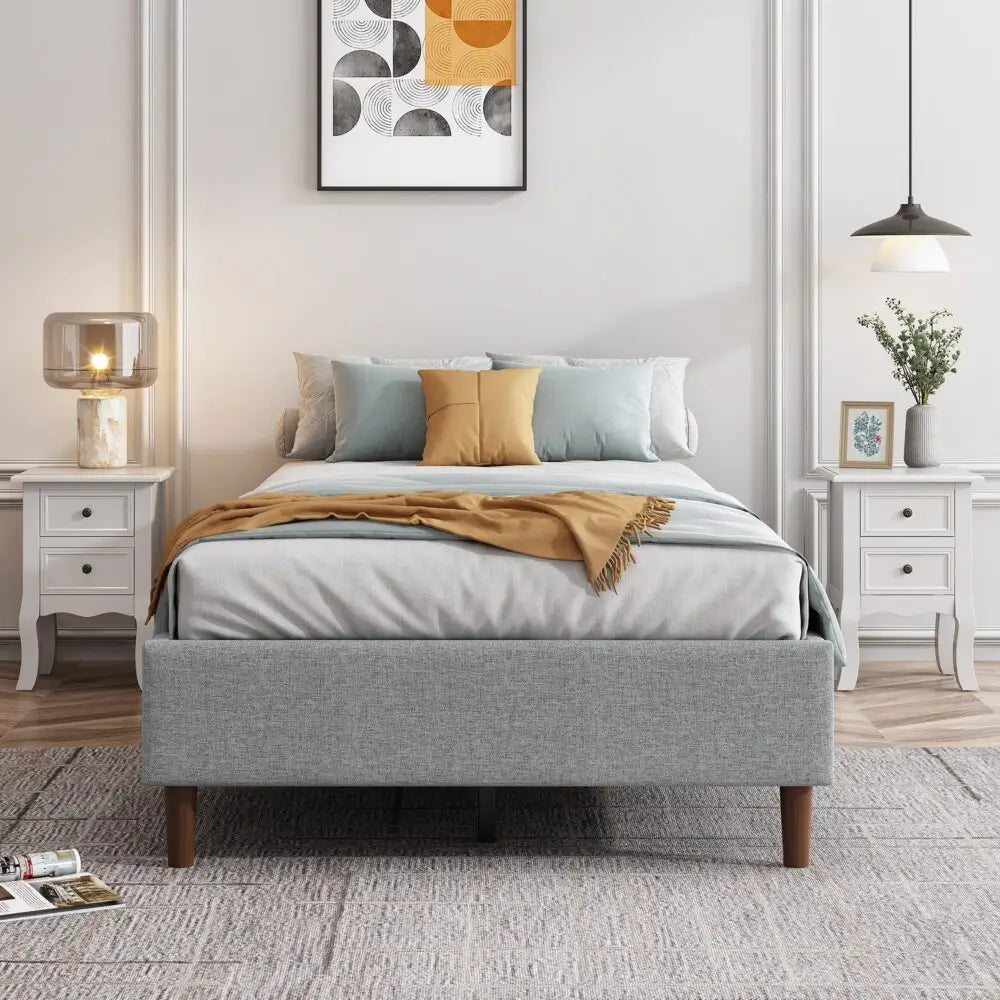 Bedframe with Wooden Slats (Light Grey) – Single - Furniture > Bedroom