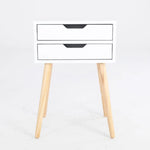 Bedside Table 2 Drawer Wood Leg Storage Cabinet Nightstand SUZY WHITE - Furniture > Bedroom