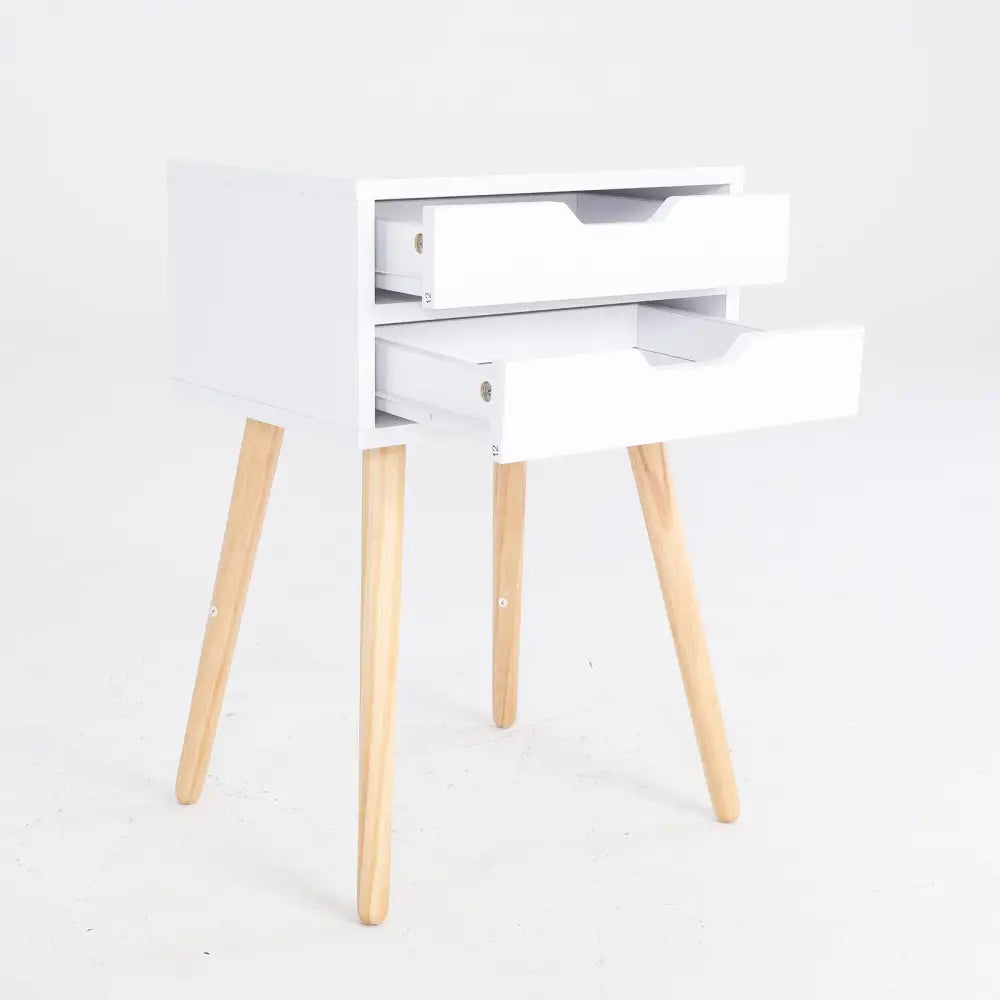 Bedside Table 2 Drawer Wood Leg Storage Cabinet Nightstand SUZY WHITE - Furniture > Bedroom