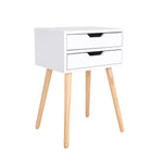 Bedside Table 2 Drawer Wood Leg Storage Cabinet Nightstand SUZY WHITE - Furniture > Bedroom