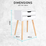 Bedside Table 2 Drawer Wood Leg Storage Cabinet Nightstand SUZY WHITE - Furniture > Bedroom