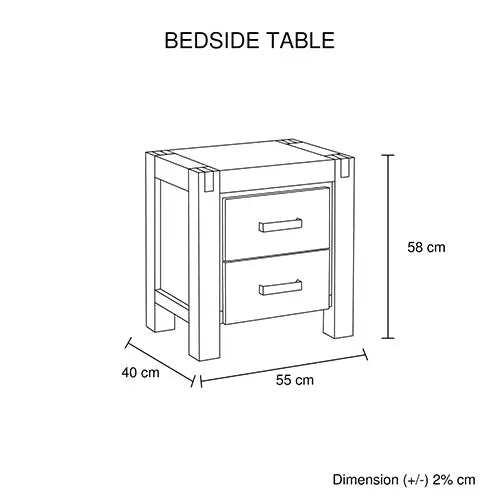 Bedside Table 2 drawers Night Stand in Solid Acacia Wood Oak Colour - Furniture > Bedroom > Bedside Tables